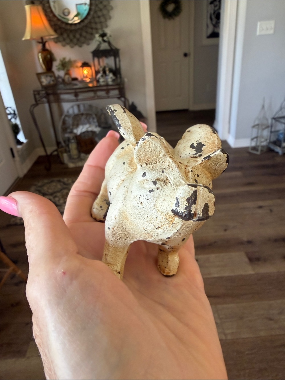 ❌RESERVED❌Cast Iron Flying Piggy Bank Figurine in Chippy Cream - Picture 9 of 12